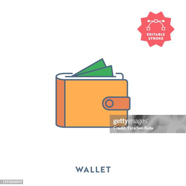 wallet flat icon with editable stroke and pixel perfect. - emblem credit card payment stock illustrations