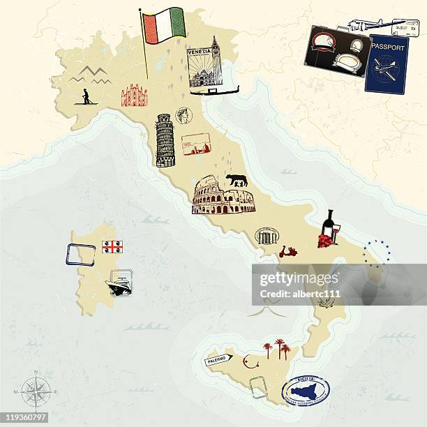 bildbanksillustrationer, clip art samt tecknat material och ikoner med passporto italianna! - karta italien