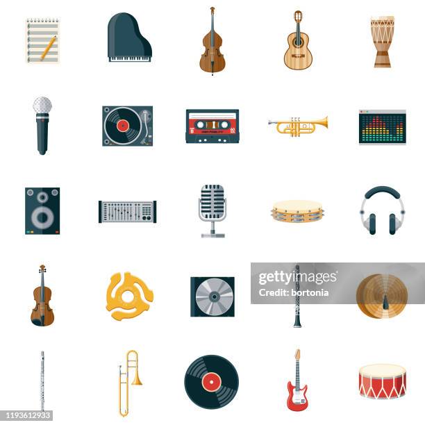 illustrazioni stock, clip art, cartoni animati e icone di tendenza di set di icone musica - sheet-music-icon