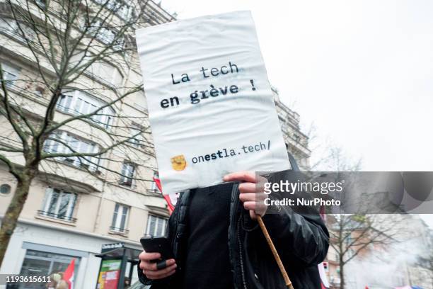 Technician in strike at a Demonstration against retirement reform in Rennes, France on December 14th, 2020. Thousand of workers and union members...