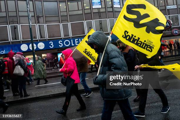 Union member at a Demonstration against retirement reform in Rennes, France on December 14th, 2020. Thousand of workers and union members demonstrate...