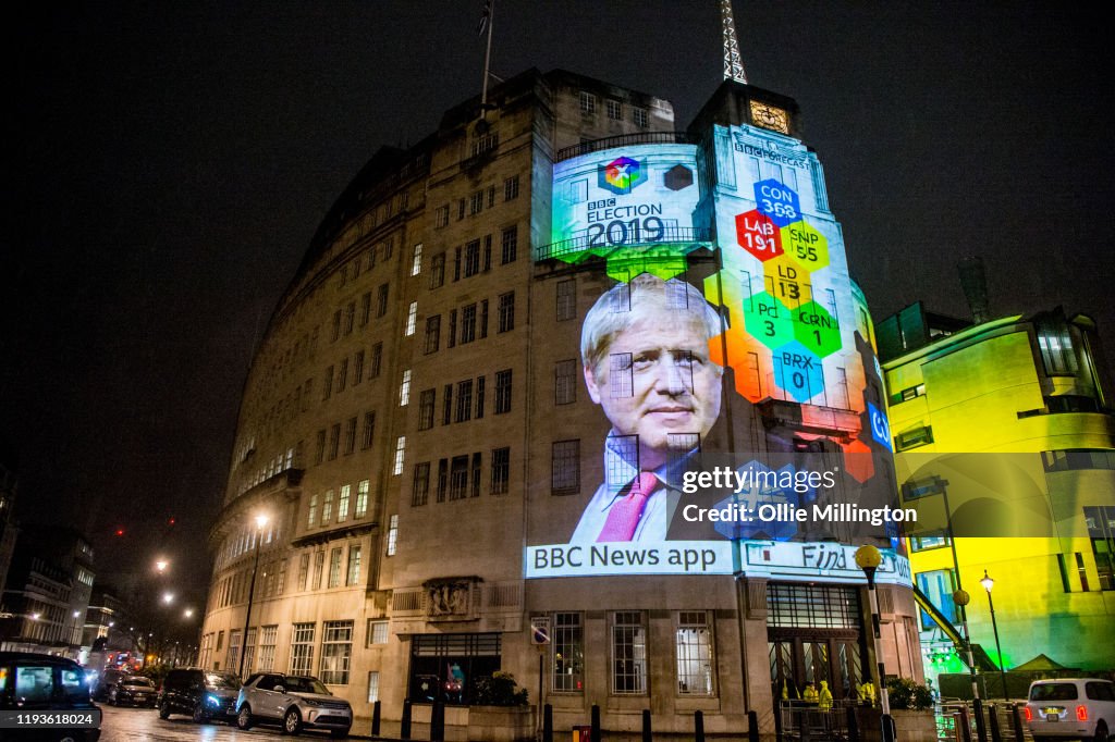UK Elections Results Are Projected Onto BBC Broadcasting House