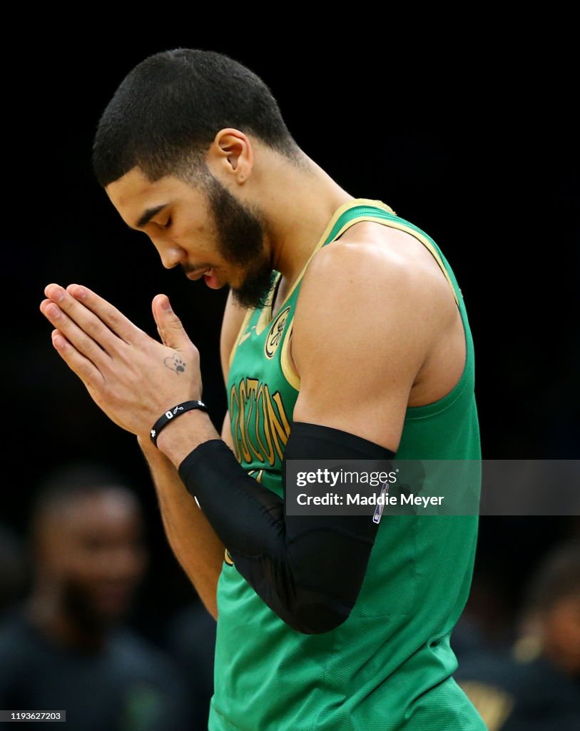 Jayson Tatum of the Boston Celtics prays before the start of the game...  News Photo - Getty Images