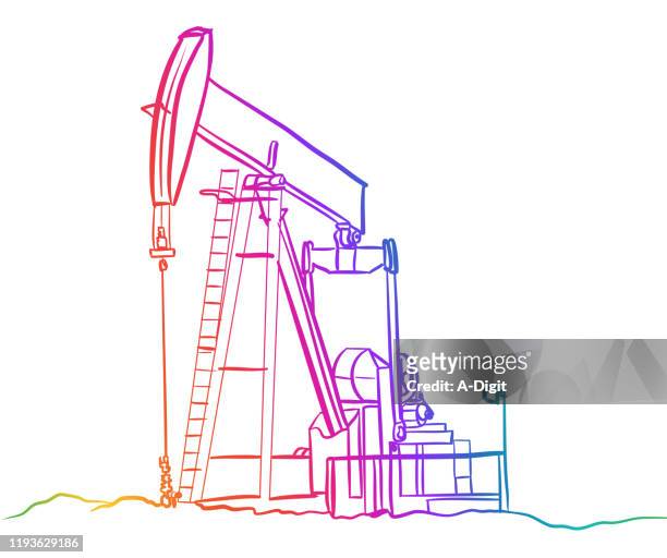 oil pump sketch rainbow - oil field stock illustrations
