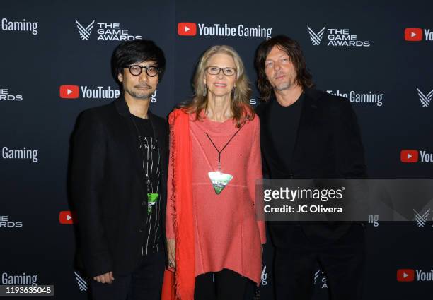 Hideo Kojima, Lindsay Wagner and Norman Reedus attend The Game Awards 2019 at Microsoft Theater on December 12, 2019 in Los Angeles, California.