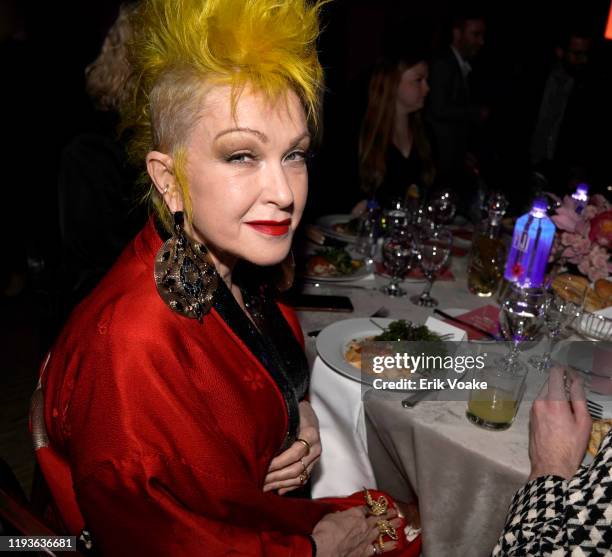 Cyndi Lauper is seen with FIJI Water and JNSQ at Billboard's Women In Music 2019 on December 12, 2019 in Los Angeles, California.