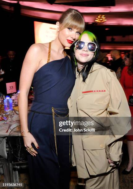 Taylor Swift and Billie Eilish are seen with FIJI Water and JNSQ at Billboard's Women In Music 2019 on December 12, 2019 in Los Angeles, California.