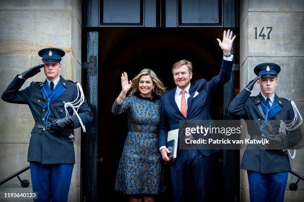 King Willem-Alexander of The Netherlands and Queen Maxima of The Netherlands attend the New Year Reception in the Royal Palace on January 14, 2020 in...