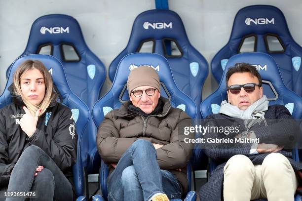 Rebecca Corsi , Aurelio Andreazzoli and Fabrizio Corsi president of Empoli FC looks on during the training session on January 14, 2020 in Empoli,...