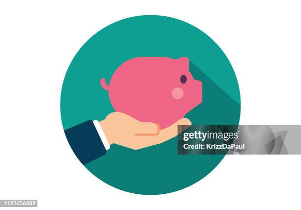 ilustraciones, imágenes clip art, dibujos animados e iconos de stock de alcancía - hand holding piggy bank