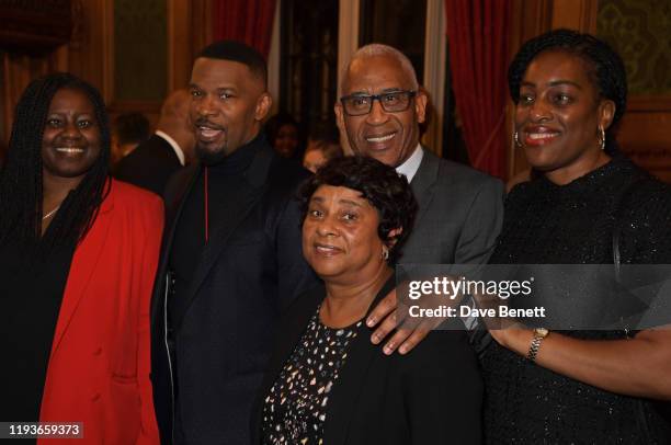 Marsha De Cordova MP, Jamie Foxx, Baroness Doreen Lawrence, Lord Simon Woolley and Kate Osamor MP attend an evening at the House Of Lords for the...