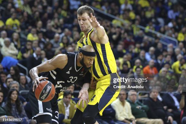 Jan Vesely of Fenerbahce Beko in action against Adreian Payne of ASVEL during the Turkish Airlines Euroleague basketball match between Fenerbahce...