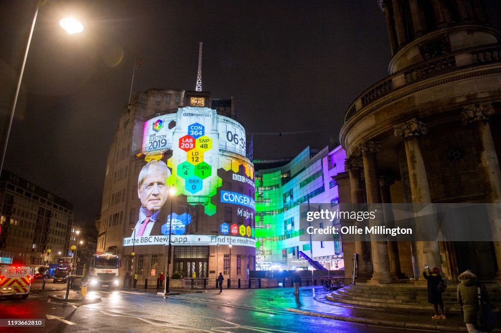 UK Elections Results Are Projected Onto BBC Broadcasting House