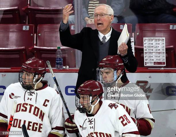 Boston College Eagles head coach Jerry York is pictured during the second period. The Boston College Eagles host The University of Massachusetts...