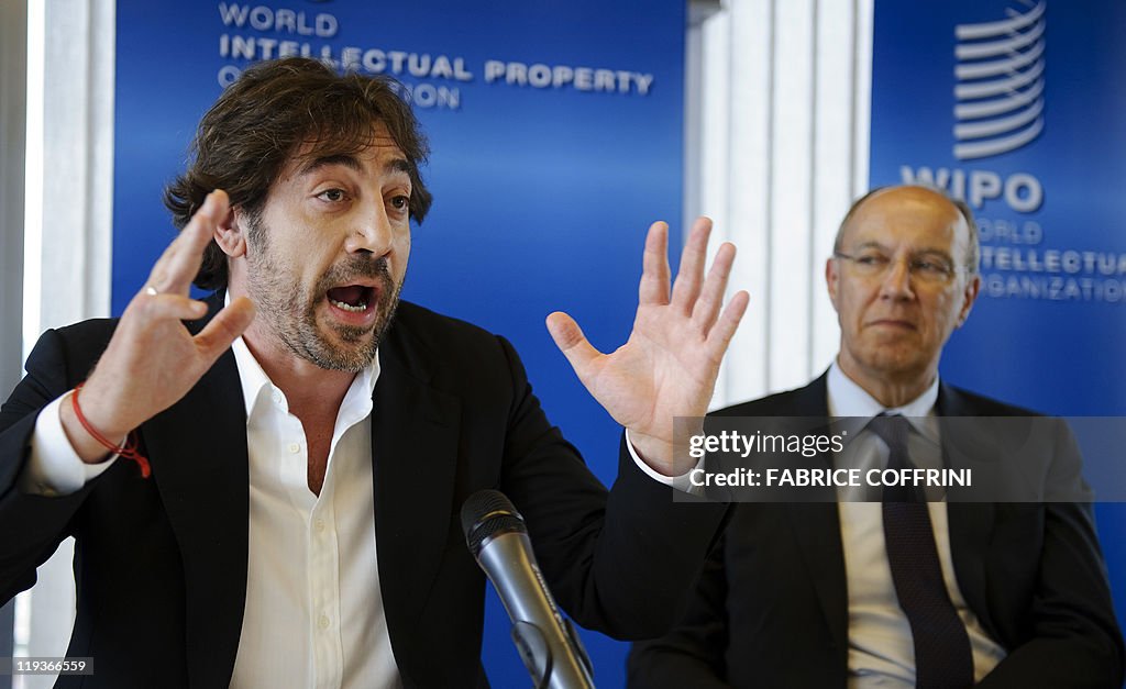 Spanish actor Javier Bardem (L) gestures