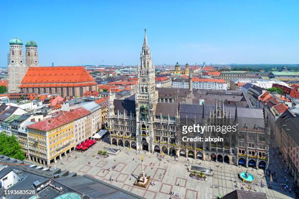 panoramic view of marienplatz in munich - marienplatz stock pictures, royalty-free photos & images