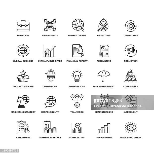 ilustrações, clipart, desenhos animados e ícones de conjunto de ícones de contorno moderno de negócios - pequenas empresas