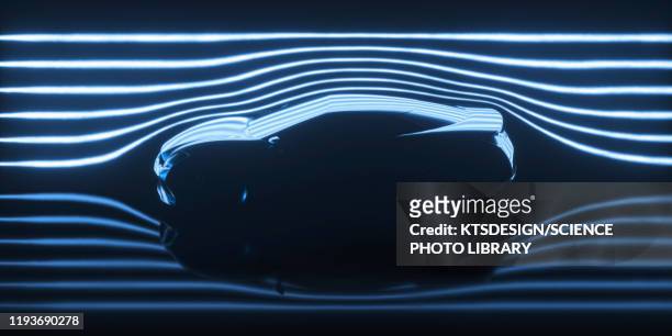 car in wind tunnel, illustration - conceptauto stockfoto's en -beelden