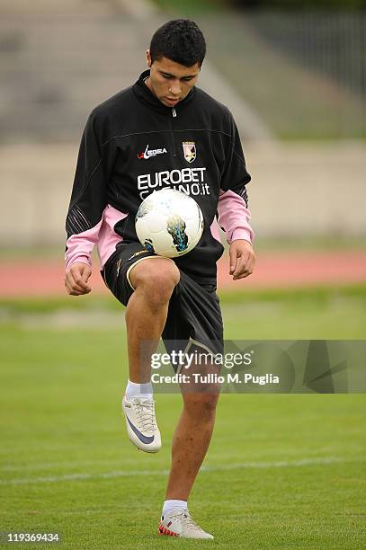 Carlos Labrin of Palermo controls the ball during a Palermo training session before a pre-season friendly match between US Citta di Palermo and...