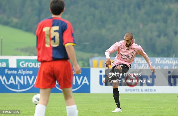 Pablo Gonzalez of Palermo scores a goal during a pre-season friendly match between US Citta di Palermo and Oltrisarco on July 19, 2011 in Malles...