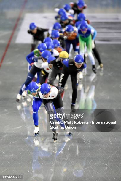 Karolina Gasecka of Poland leads in the Women's Mass Start during the ISU World Cup Speed Skating at M-Wave on December 13, 2019 in Nagano, Japan.