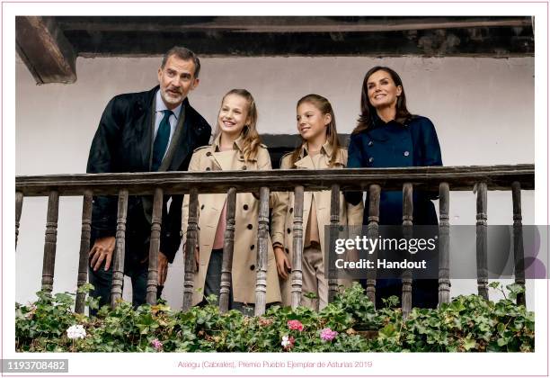 This handout image provided by the Spanish Royal Household shows the inside of the Royal Christmas Card featuring a photograph of featuring King...