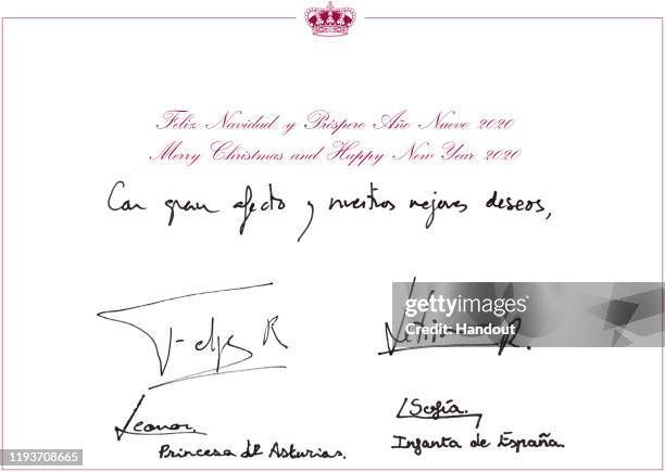 This handout image provided by the Spanish Royal Household shows the inside of the Royal Christmas Card featuring a photograph of featuring King...