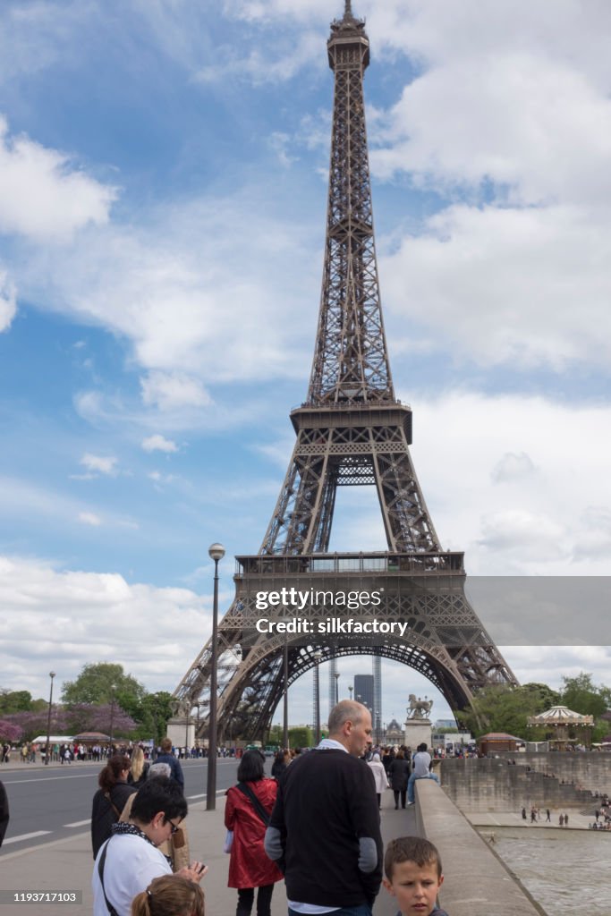 Eiffel Tower and Pont d'Iéna Bridge in the French Capital Paris in spring