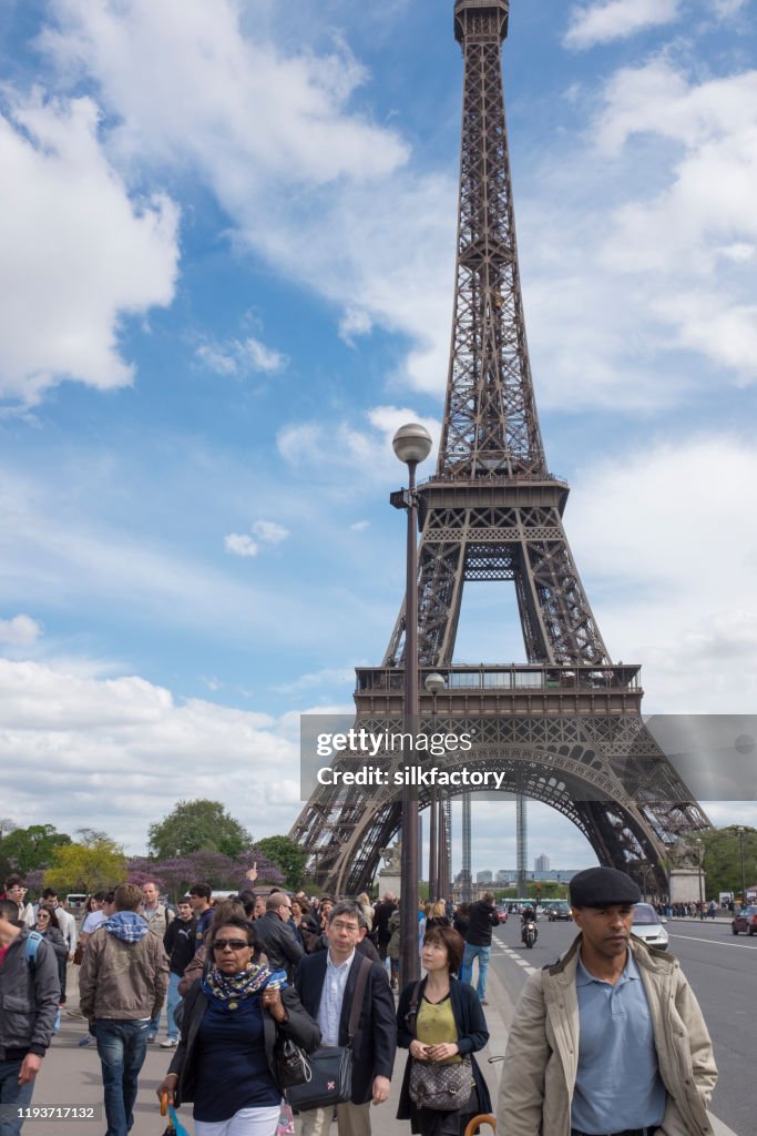 Eiffel Tower and Pont d'Iéna Bridge in the French Capital Paris in spring