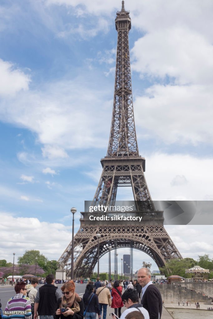 Eiffel Tower and Pont d'Iéna Bridge in the French Capital Paris in spring