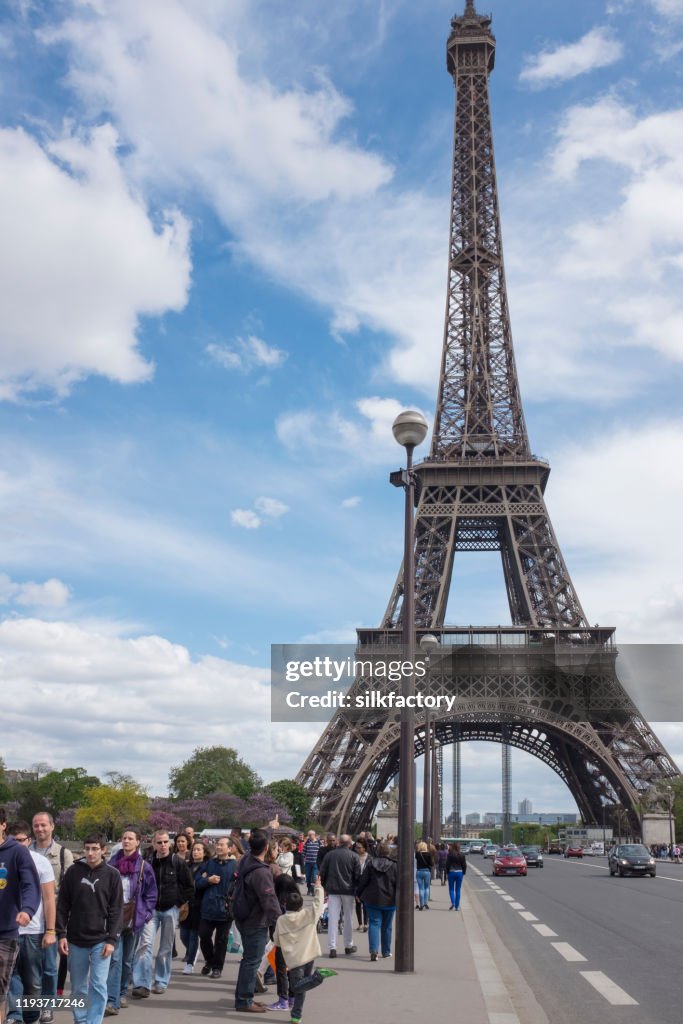 Eiffel Tower and Pont d'Iéna Bridge in the French Capital Paris in spring
