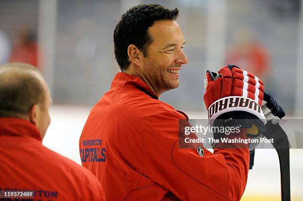 July 13: Associate goaltender coach for the Washington Capitals, Olie Kolzig is seen during a workout that was part of the Washington Capitals 2011...
