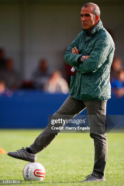 Swindon Town manager Paolo Di Canio looks on prior to the Pre Season Friendly match between Swindon Supermarine and Swindon Town at Swindon...