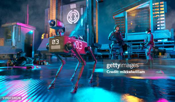 cane robotico con telecamera di sicurezza aiuta le forze di polizia con le indagini - ufficiale grado delle forze armate foto e immagini stock