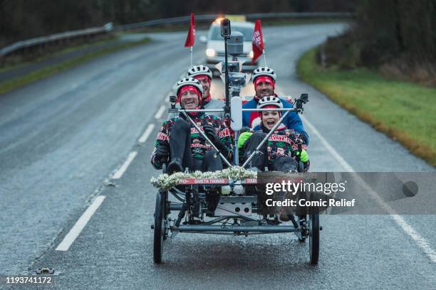 Former Welsh and British Lions rugby captain Gareth Thomas sets off on Day 5 of the Tour De Trophy challenge in aid of Sport Relief. Cycling from...