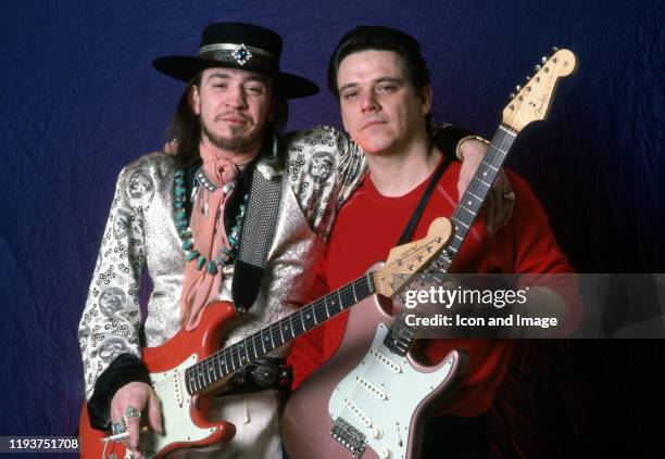 American singer, songwriter and Texas blues guitar legend Stevie Ray Vaughan and his brother, American blues-rock guitarist, singer and founder of...