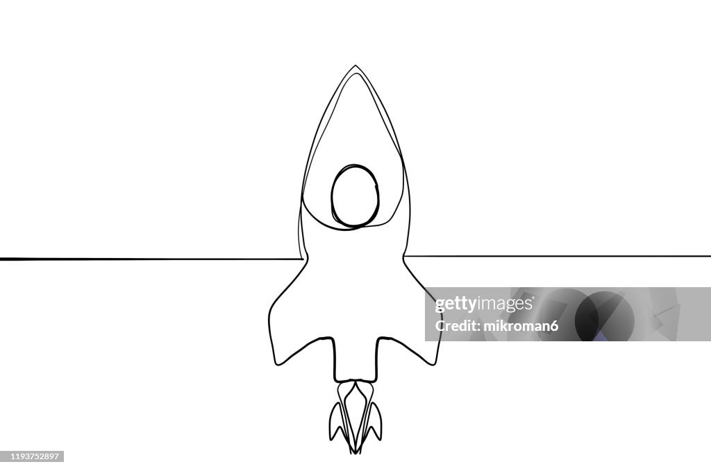 Single line drawing of a space rocket