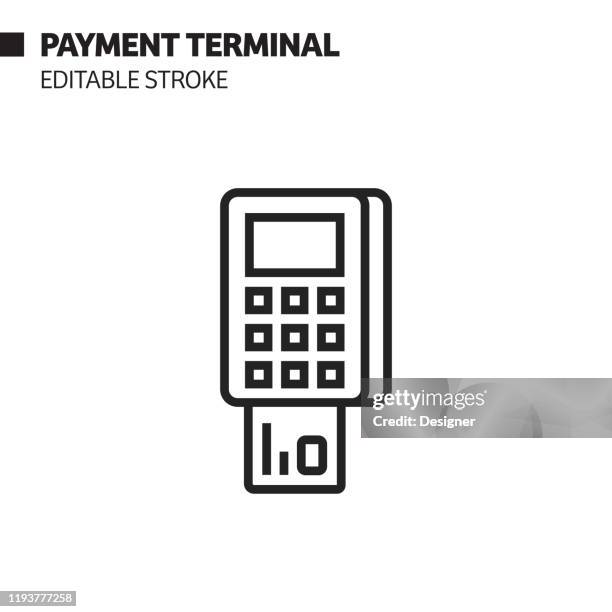 pos terminal line icon, outline vector symbol illustration. pixel perfect, editable stroke. - store assistant stock illustrations
