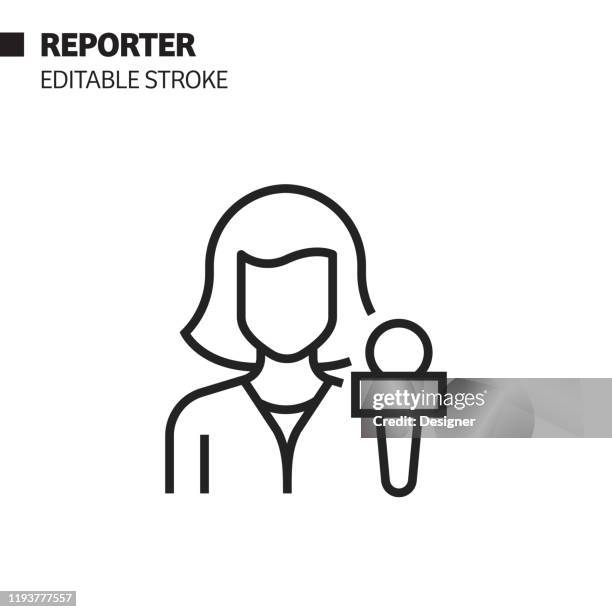 reporter line icon, outline vector symbol illustration. pixel perfect, editable stroke. - journalist stock illustrations