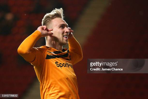Jarrod Bowen of Hull City celebrates after scoring his team's first goal during the Sky Bet Championship match between Charlton Athletic and Hull...
