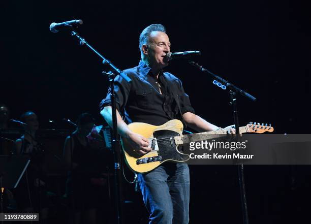 Bruce Springsteen performs onstage during The Rainforest Fund 30th Anniversary Benefit Concert Presents 'We'll Be Together Again' at Beacon Theatre...