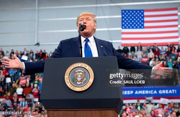 President Donald Trump speaks during a "Keep America Great" campaign rally in Milwaukee, Wisconsin, January 14, 2020.