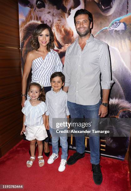 Satcha Pretto and Aaron Butler are seen with their children Alana and Bruce during the screening for the movie "Dolittle" at the Faena Screening Room...