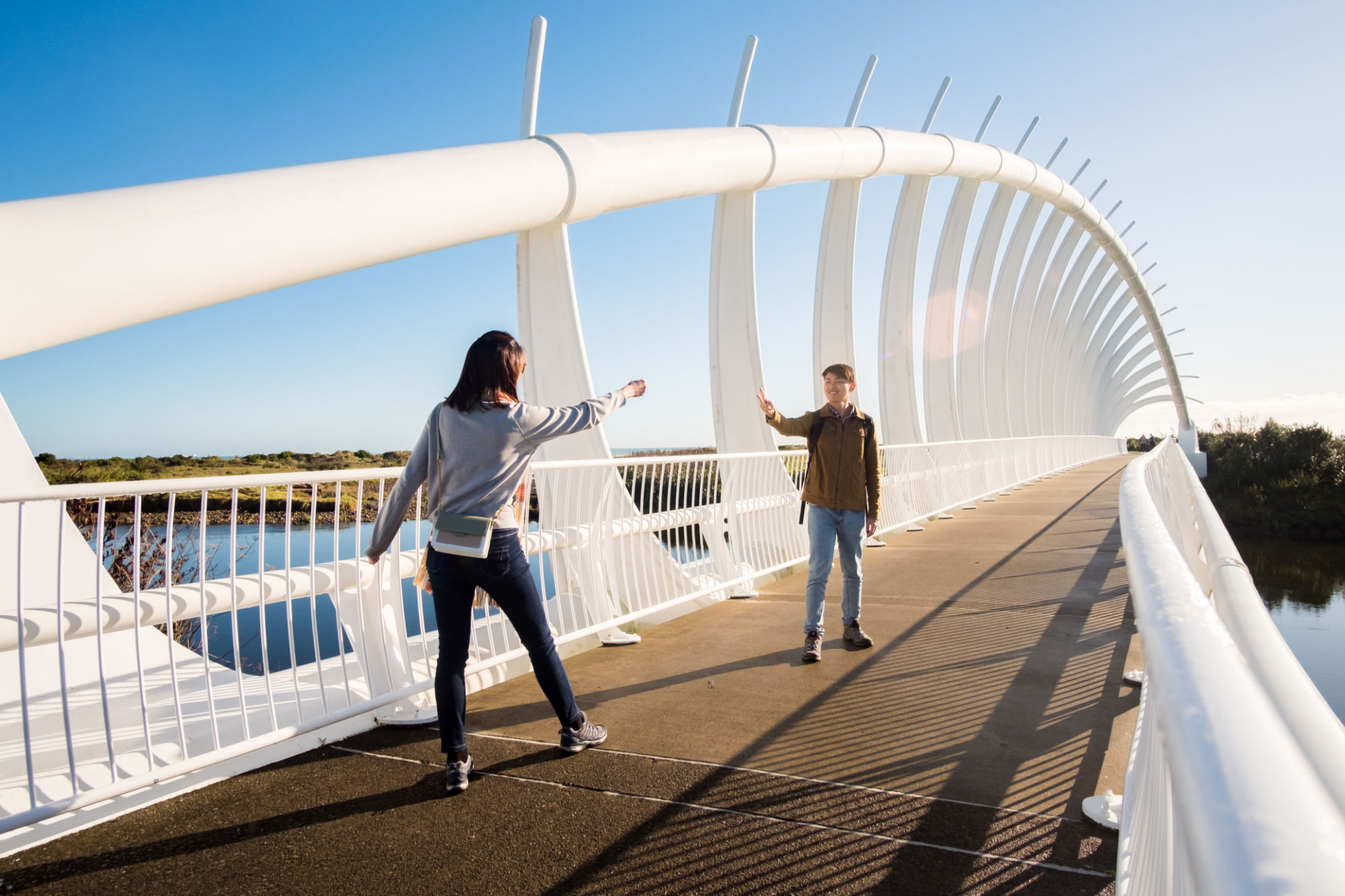 Leisure activity image of foreign tourists visiting Te Rewa Rewa bridge in New Plymouth, New Zealand Leisure activity image of foreign tourists visiting Te Rewa Rewa bridge in New Plymouth, New Zealand