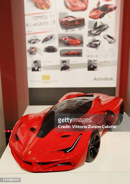 Design of the College for Creative Studios is displayed on July 19, 2011 in Maranello, Italy. The Ferrari World Design Contest has been launched by...