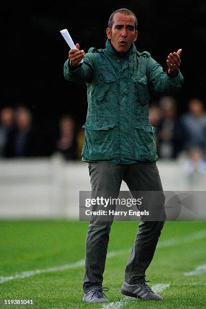 Swindon Town manager Paolo Di Canio reacts during the Pre Season Friendly match between Swindon Supermarine and Swindon Town at Swindon Supermarine...