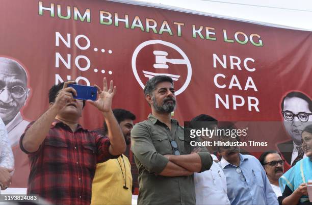 Actor Sushant singh takes part in peaceful protest against CAA, NCR and NPR at Millat Nagar, Andheri, on January 12, 2020 in Mumbai, India.