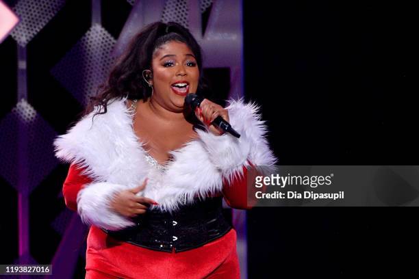 Lizzo performs onstage during iHeartRadio's Z100 Jingle Ball 2019 at Madison Square Garden on December 13, 2019 in New York City.