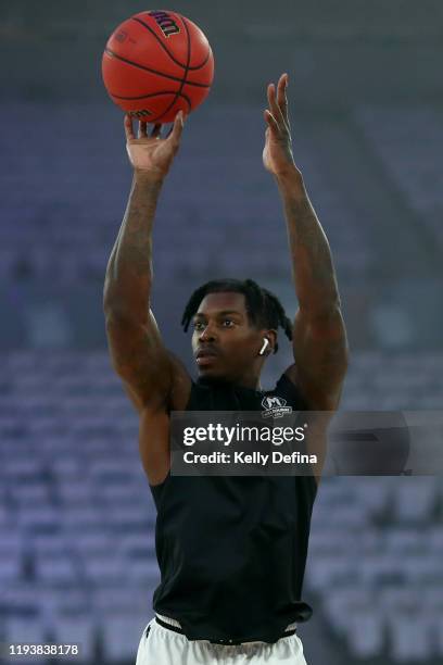 Casey Prather of United warms up during the round 11 NBL match between Melbourne United and Sydney Kings at Melbourne Arena on December 14, 2019 in...