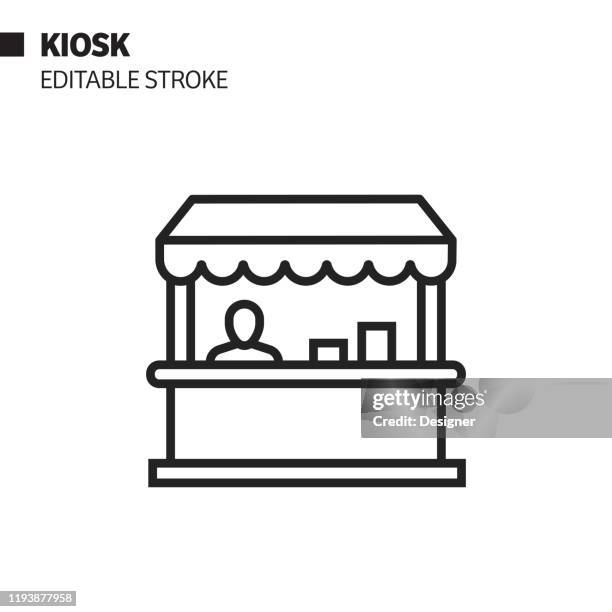 kiosk linie symbol, umriss vektor-symbol-illustration. pixel perfekt, editierbarer strich. - booth stock-grafiken, -clipart, -cartoons und -symbole
